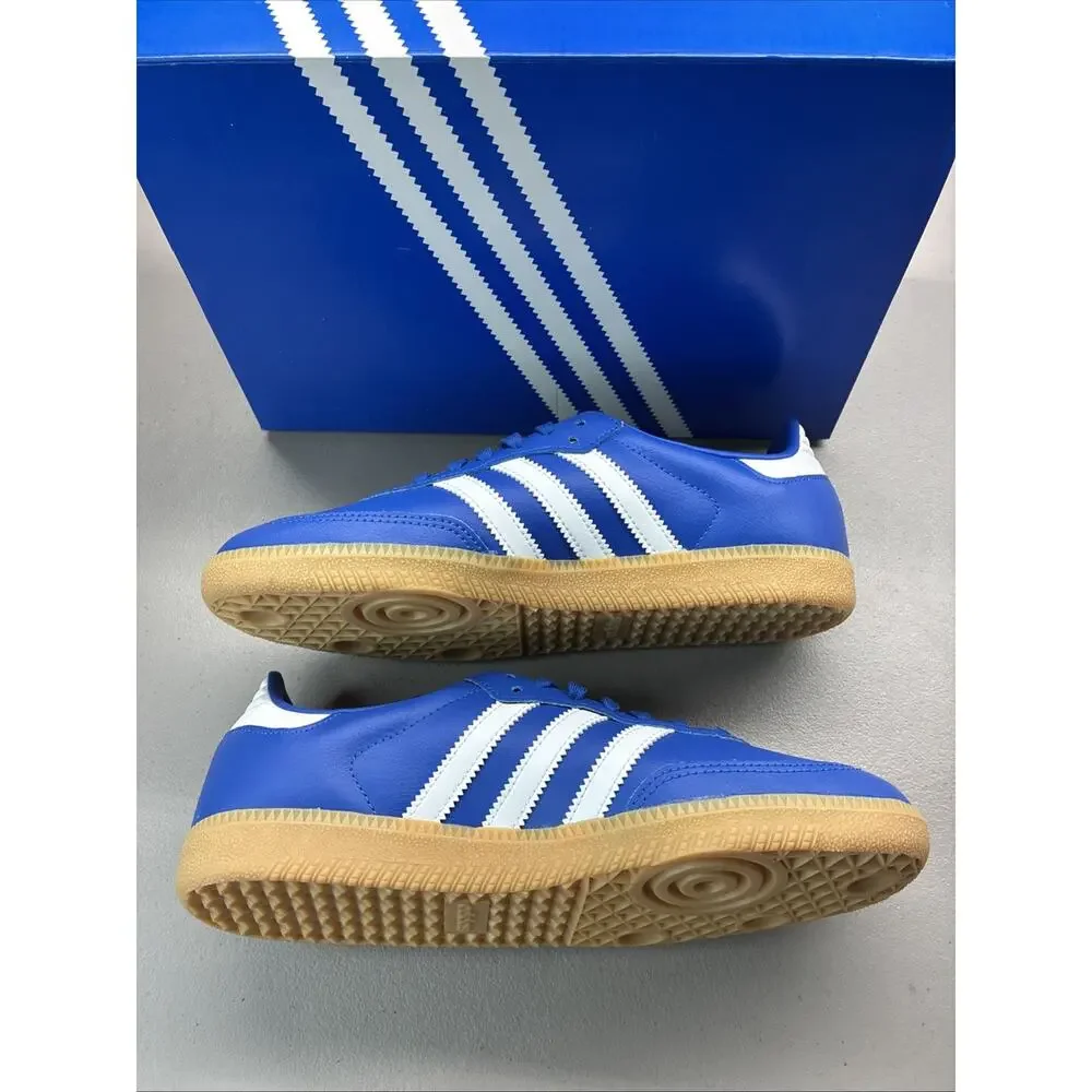 adidas Originals Samba OG J Blue White Leather Gum Low Top Big Kids US 6 JQ2854